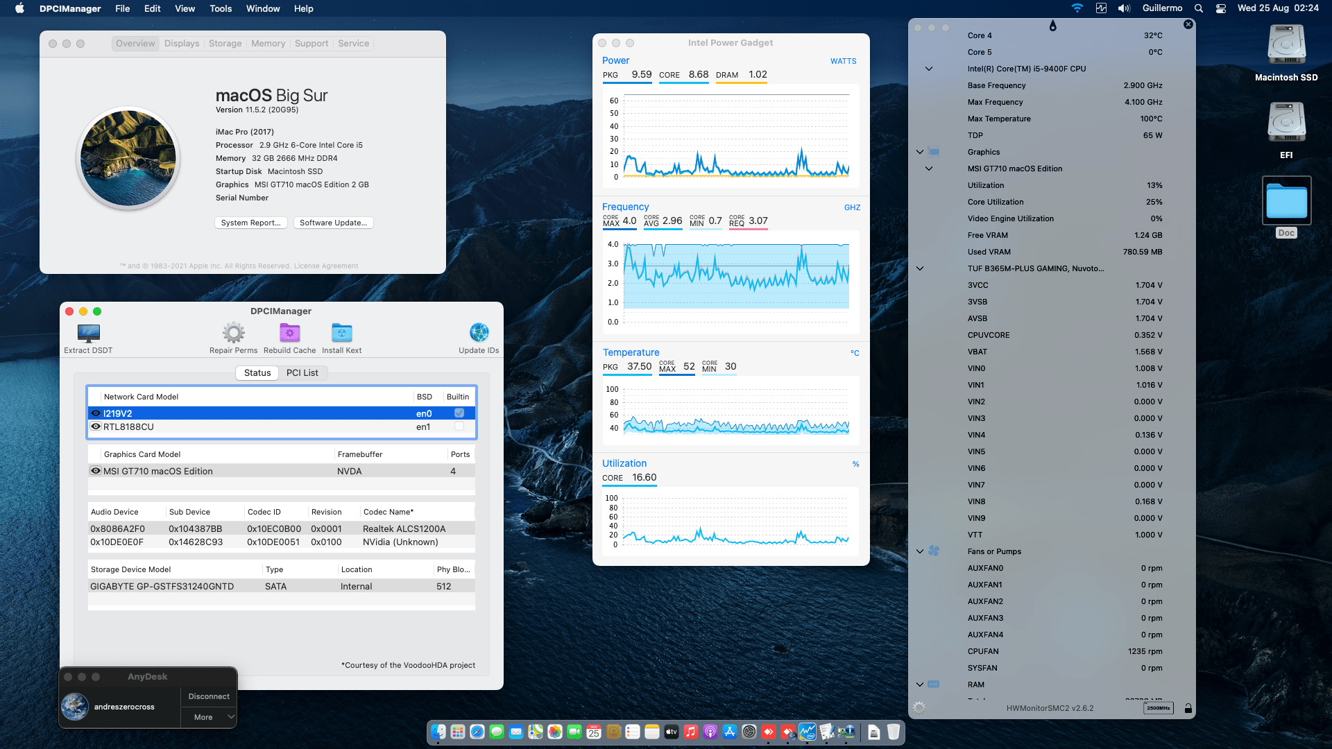 Success Hackintosh macOS Big Sur 11.5.2 Build 20G95 in Asus TUF B365M-PLUS GAMING + Intel Core i5-9400F + MSI GT710